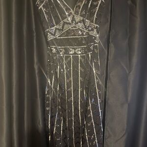 Express Black Sequined V-Neck Prom Dress